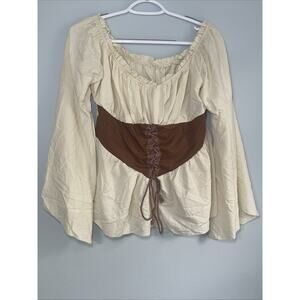 Renaissance Long Sleeve Shirt Pirate Steampunk Adult Womens Halloween Costume XL